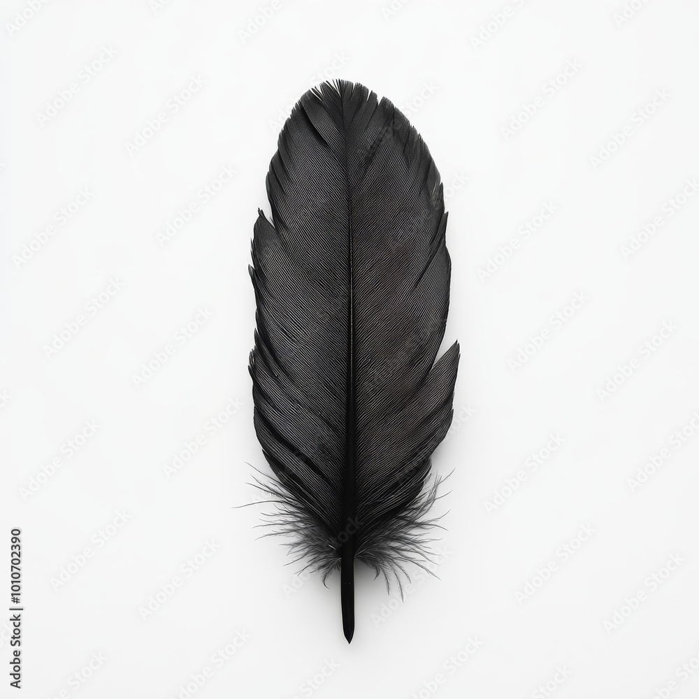 Single black feather isolated on white background. Single black feather isolated on white background.