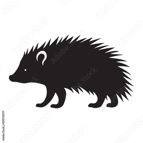 black silhouette of a Hedgehog with thick outline side view isolated