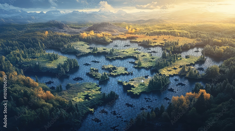 An infinite puzzle landscape extends into the horizon, with interconnected pieces forming the terrain, some floating above the ground. An infinite puzzle landscape extends into the horizon, with interconnected pieces forming the terrain, some floating above the ground.
