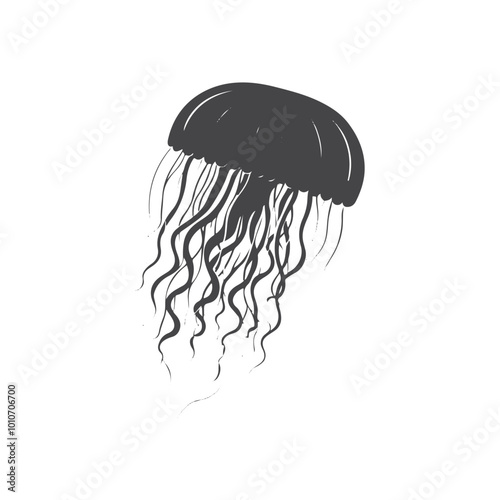 black silhouette of a Jellyfish with thick outline side view isolated photo