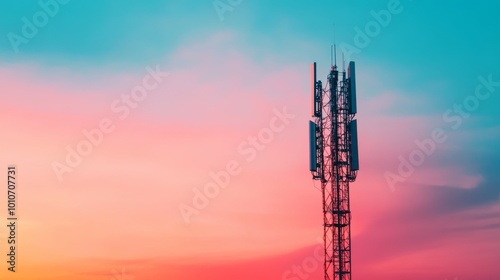 Cinematic view of 5G towers during sunset in India