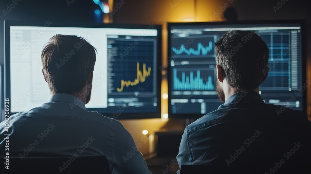Analysts Monitoring Financial Data on Multiple Screens Analysts Monitoring Financial Data on Multiple Screens