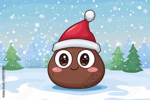  kawaii poop with big eyes in cartoon style with christmas hat photo