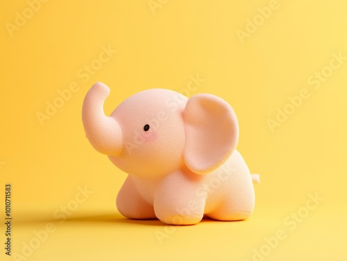 Cute kawaii squishy elephant plush toy in a realistic setting