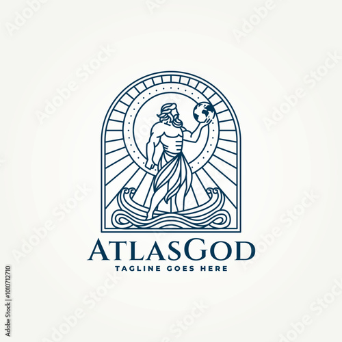 minimalist greek mythology atlas line art icon badge logo vector illustration design. simple modern god holding earth emblem logo concept