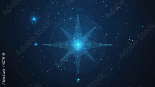 Starry Sky Compass Rose Abstract Vector in Space with Planetary Points and Lines, Minimalist SVG for Business Concept and Universe Navigation