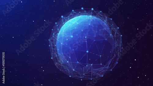 Abstract Polygonal Planet Earth with Connecting Dots and Lines, Futuristic Low Poly Wireframe, Minimalist Vector Illustration for Global Communication and Network Concepts