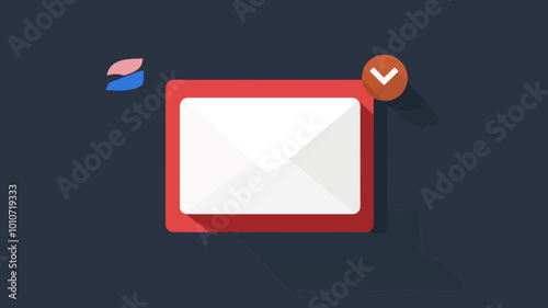 Flat Design Web Mail Icon with Envelope and Check Mark for Email Notification, Communication, Online Messaging, and Business Correspondence Concept