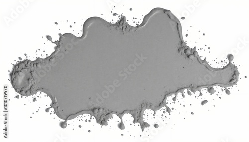 Gray powder splash on white background with copy space for creative designs, mud splatter texture, copy space