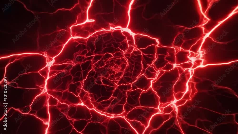 Red glowing energy flowing through a black background, forming a spiral in the center.