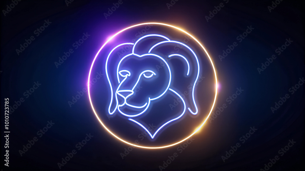 Neon Leo zodiac sign outlined in a circular design, cosmic background, mystical vibe, copy space
Neon Leo zodiac sign outlined in a circular design, cosmic background, mystical vibe, copy space