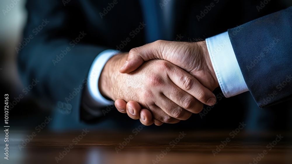 Two business people shaking hands to symbolize agreement and partnership. Two business people shaking hands to symbolize agreement and partnership.