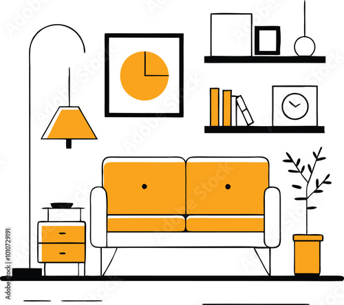 Colorful Sofa Set Illustration for Interior Design