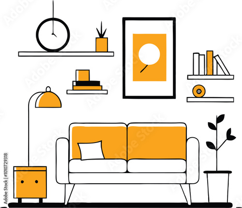 Four Colorful Sofas with Pillows and Cushions