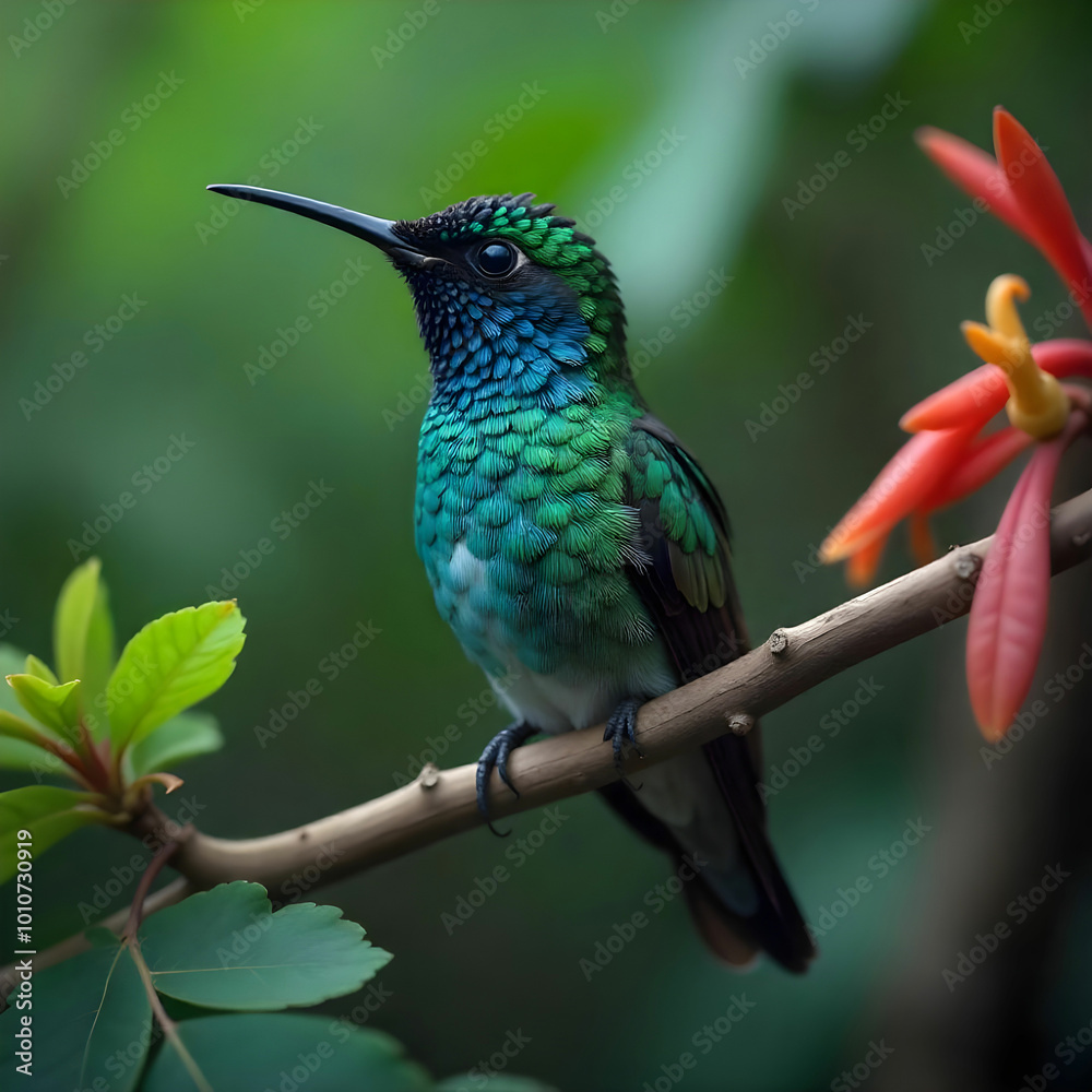 Fototapeta premium Vividly colored hummingbird in nature