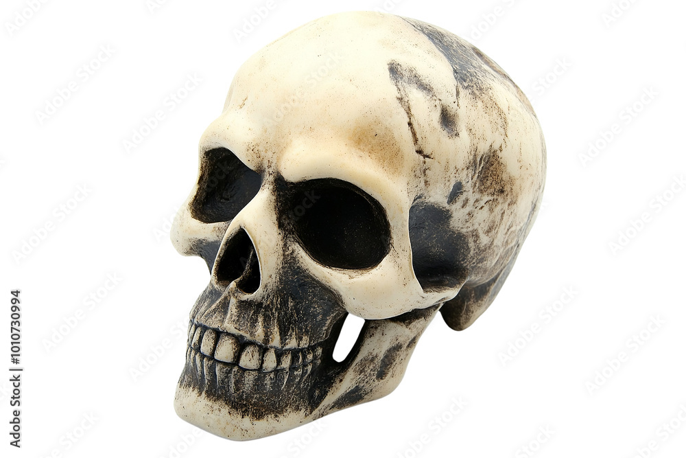 A detailed skull model showcasing intricate features, perfect for educational and artistic purposes, on a white isolated background. A detailed skull model showcasing intricate features, perfect for educational and artistic purposes, on a white isolated background.