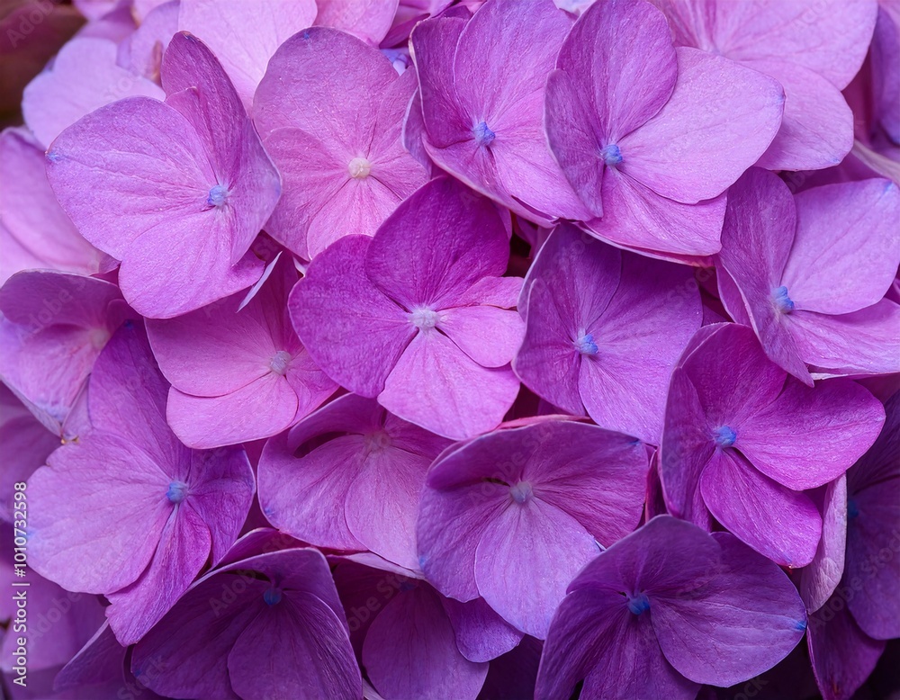 A close-up of a beautiful hydrangea flower, showing the charming details of the petals and rich colors. generative ai