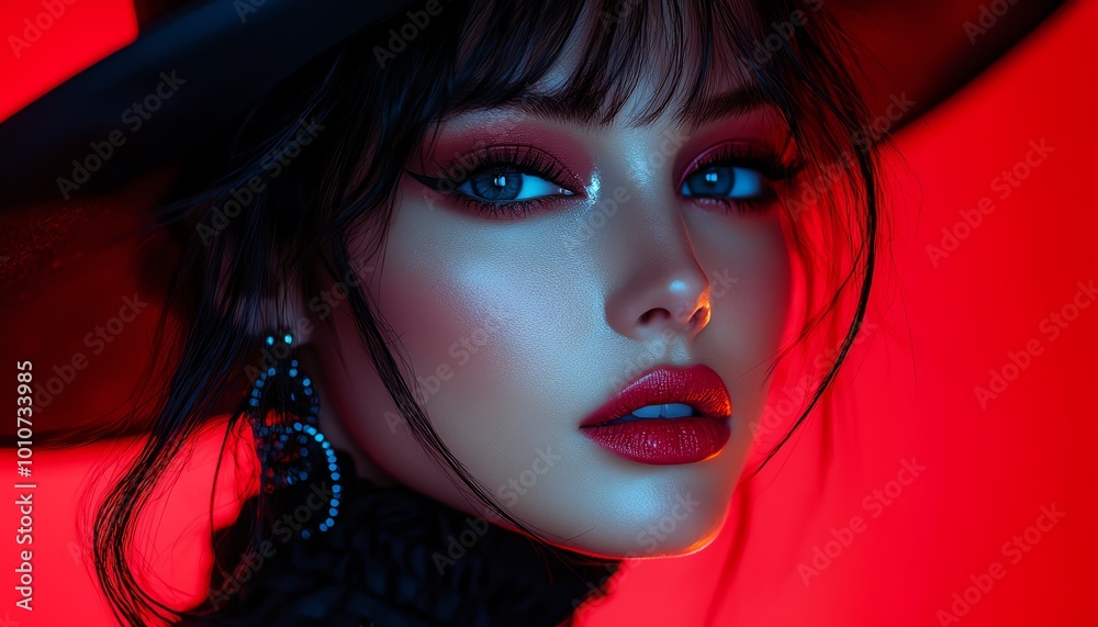 A woman with a dramatic smoky eye, slickedback hair, and bold accessories, striking a fierce pose A woman with a dramatic smoky eye, slickedback hair, and bold accessories, striking a fierce pose