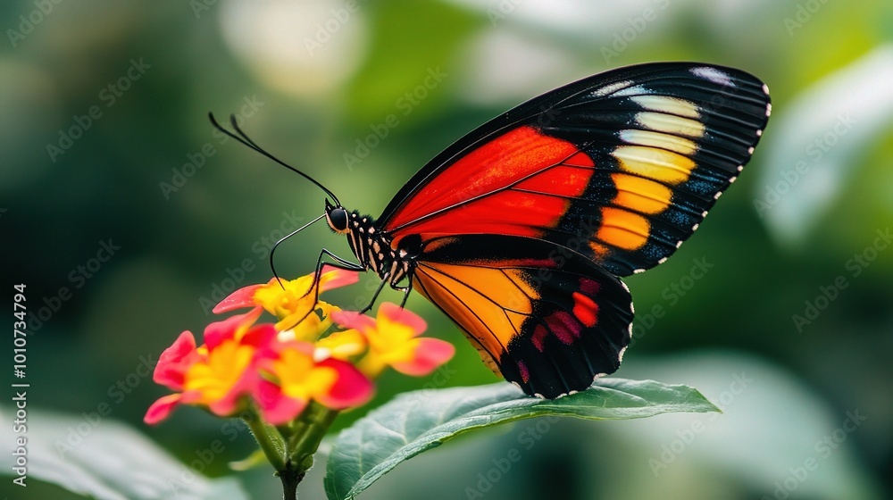 Vibrant Butterfly on Colorful Flower in Nature Vibrant Butterfly on Colorful Flower in Nature