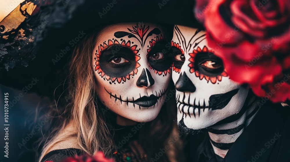 Enchanting Day of the Dead Parade with Dancers in Elaborate Costumes Enchanting Day of the Dead Parade with Dancers in Elaborate Costumes
