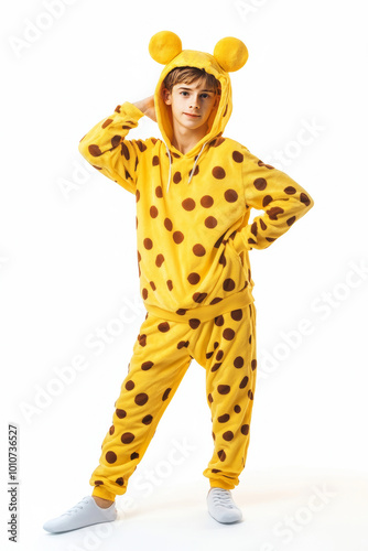 Boy in stylish kigurumi party pajamas. photo