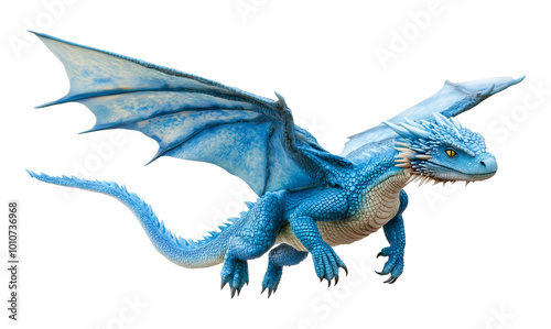 Blue Dragon Flying Isolated on Transparent Background PNG
