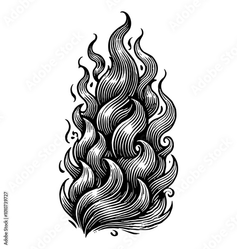 fire engraving black and white outline