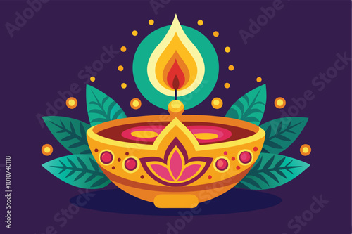 Diwali festival golden lamp with candle light, Happy Diwali festival