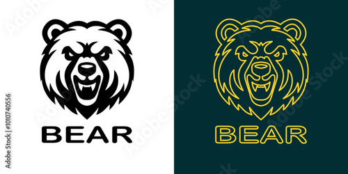 Fierce bear logo design with bold lines and an aggressive expression. Ideal for sports teams, outdoor adventure brands, or companies seeking a strong and powerful mascot symbol for their identity