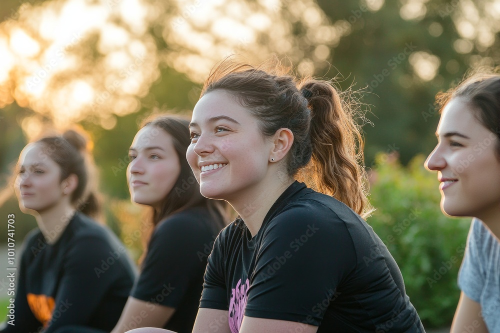 Group of friends doing a 30-day squat challenge at a local park. They cheer each other on as they complete their daily squats Group of friends doing a 30-day squat challenge at a local park. They cheer each other on as they complete their daily squats