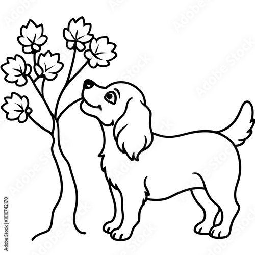 Adorable Cavalier King Charles Spaniel with Vibrant Floral Background in an Elegant Vector Design
