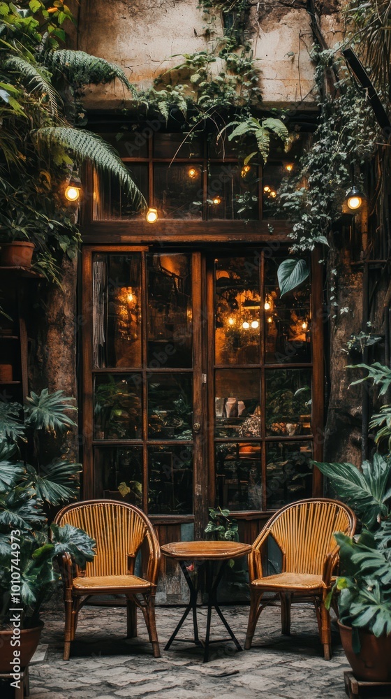 Cozy outdoor seating area at dusk with warm string lights hanging above, wicker furniture, and decorative pillows, creating an inviting evening setting. Cozy outdoor seating area at dusk with warm string lights hanging above, wicker furniture, and decorative pillows, creating an inviting evening setting.