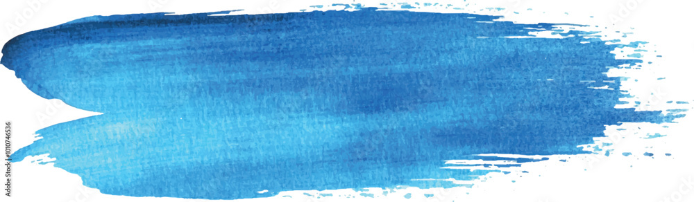 Blue paint artistic dry brush stroke. Watercolor acrylic hand painted backdrop for print, web design and banners. Realistic vector background texture