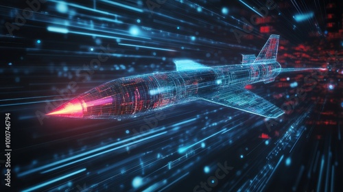 Futuristic Spacecraft Speeding Through a Digital Wormhole