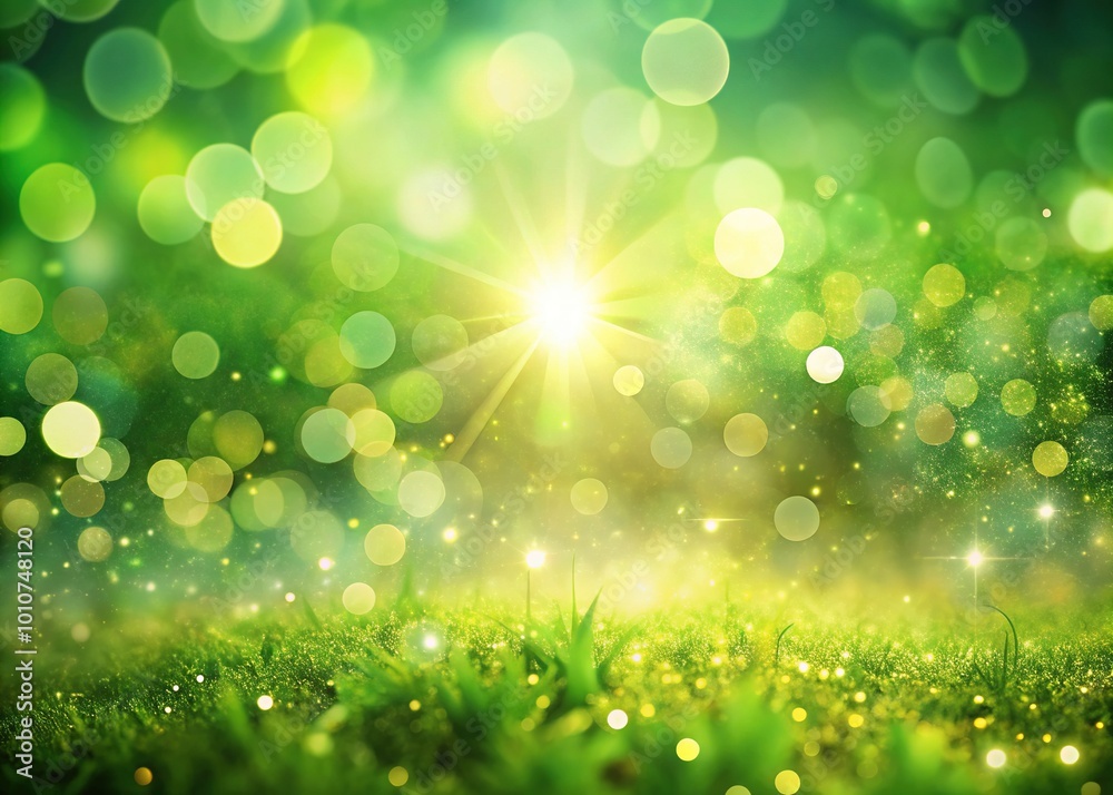A vibrant green landscape adorned with bokeh lights and sunlight, creating a dreamy panoramic effect that inspires a serene and enchanting connection to nature. A vibrant green landscape adorned with bokeh lights and sunlight, creating a dreamy panoramic effect that inspires a serene and enchanting connection to nature.