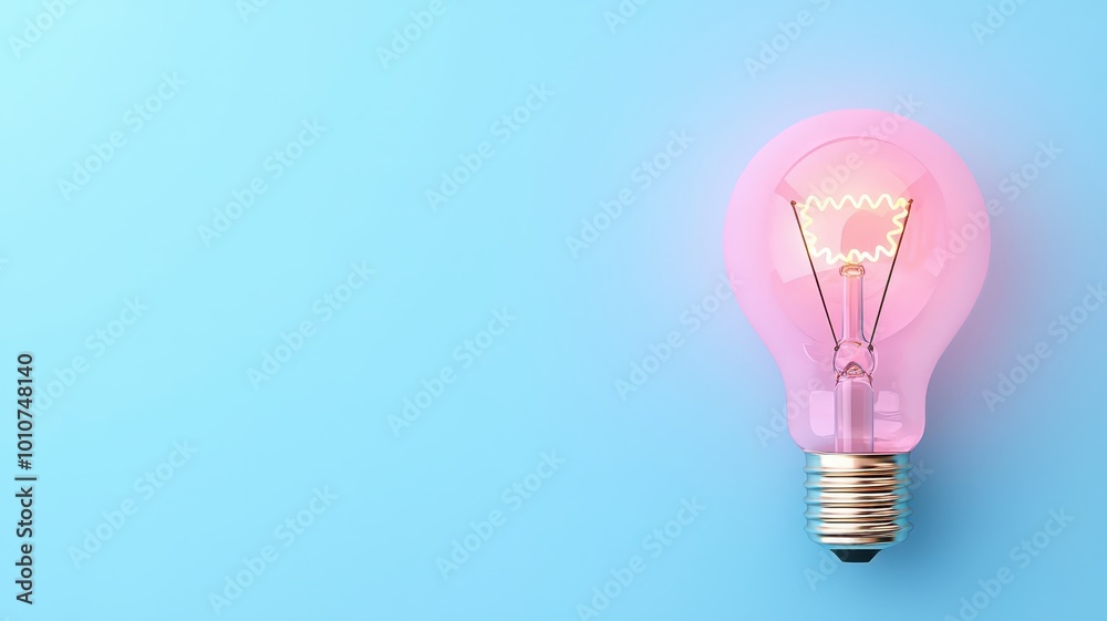 A pink light bulb illuminated against a soft blue background, creating a vibrant and modern aesthetic. A pink light bulb illuminated against a soft blue background, creating a vibrant and modern aesthetic.