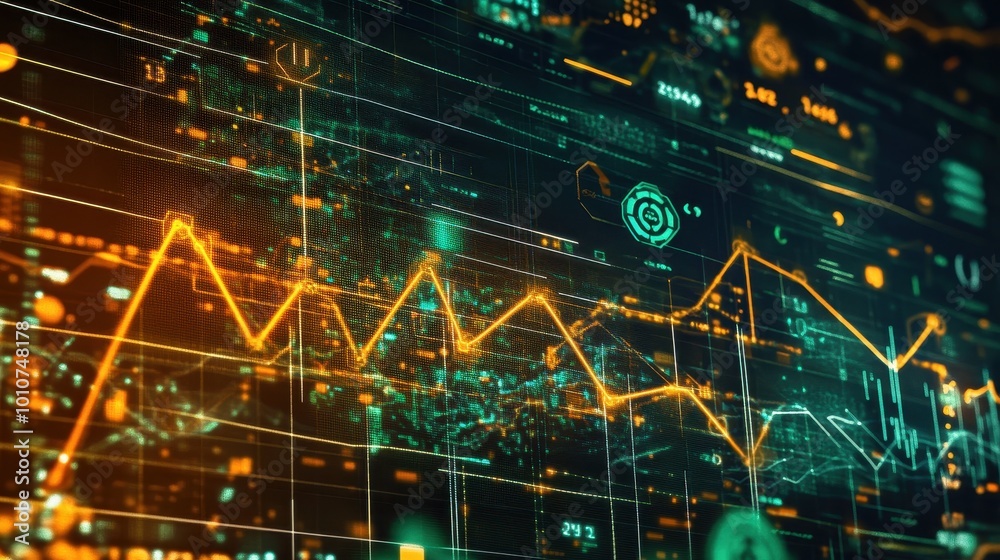 Futuristic Financial Visualization with Glowing Charts and Data Futuristic Financial Visualization with Glowing Charts and Data
