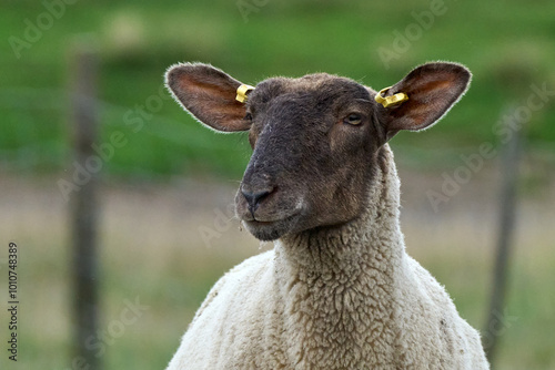 Картината върху платно flock of grazing black face suffolk sheep grazing on a salt marsh pasture next t