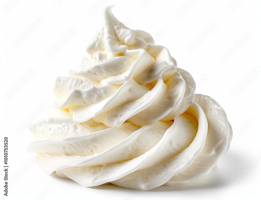 A large white frosting swirl sits on a white background A large white frosting swirl sits on a white background