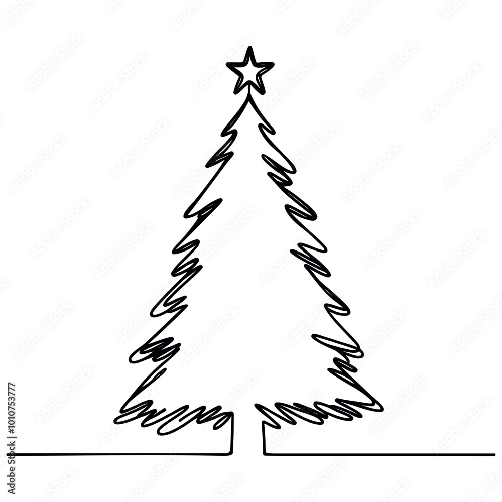 Obraz premium Christmas tree. Continuous one line drawing. Vector illustration