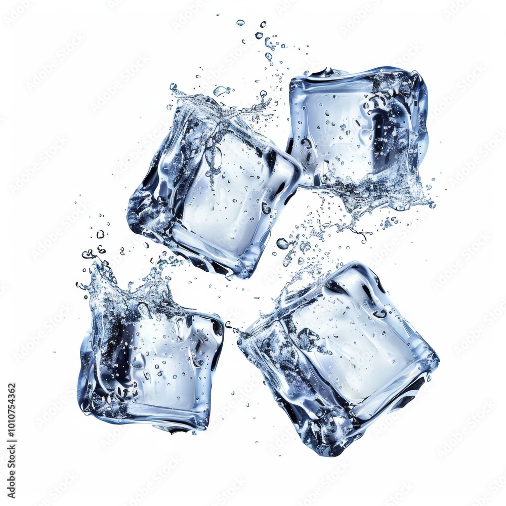 A close up of four ice cubes in a glass of water A close up of four ice cubes in a glass of water