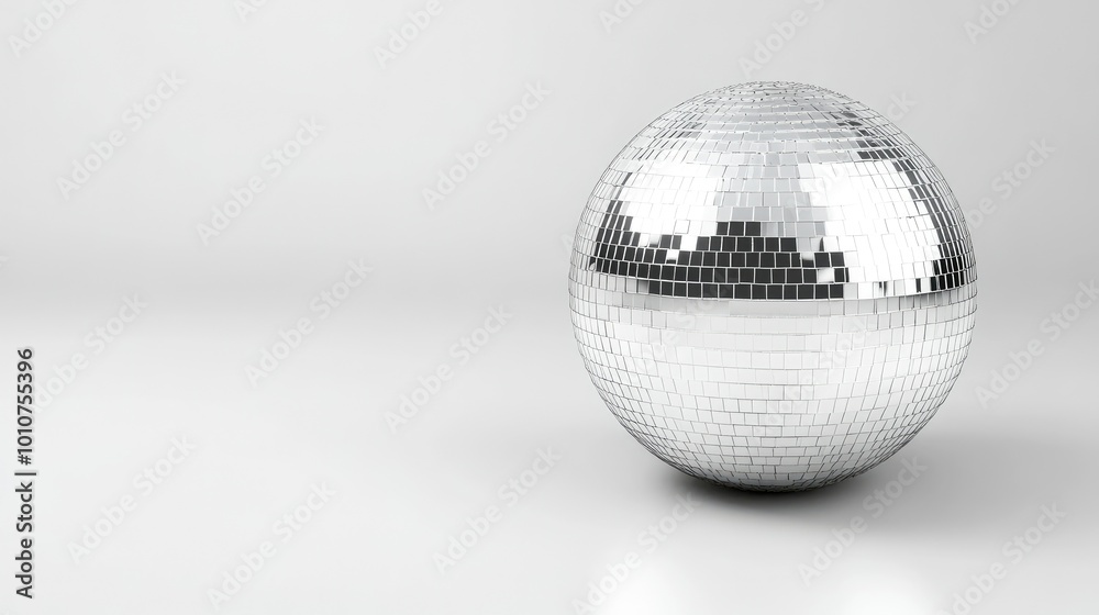 A silver disco ball sits on a white surface. A silver disco ball sits on a white surface.