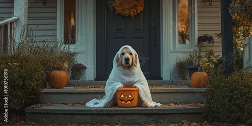 dog sitting on a pumpkin photo