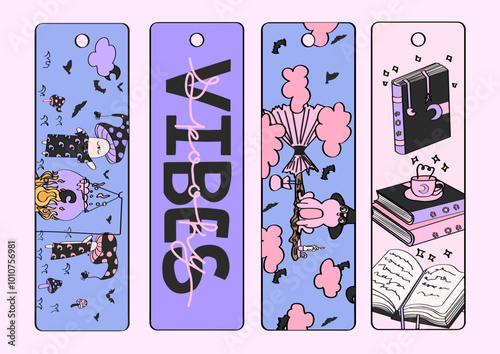 Halloween bookmarks collection. Bookmarks with creepy cute Halloween elements.