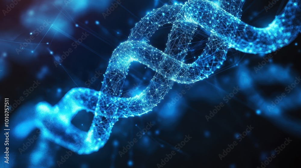 Glowing Blue DNA Helix in Scientific Abstract Background Glowing Blue DNA Helix in Scientific Abstract Background
