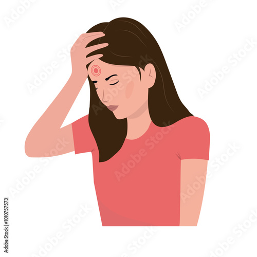 The woman having headache, migraine.