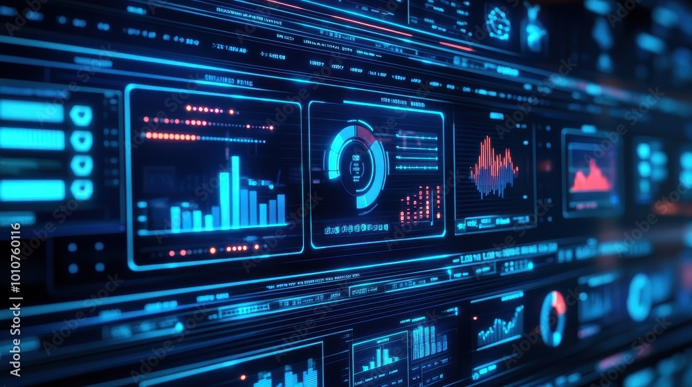 Futuristic Data Visualization Dashboard on Glowing Digital Display Futuristic Data Visualization Dashboard on Glowing Digital Display