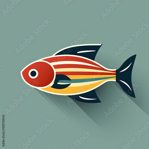 Abstract Fish Illustration in Bold Bauhaus Risograph Style with Simple Forms photo