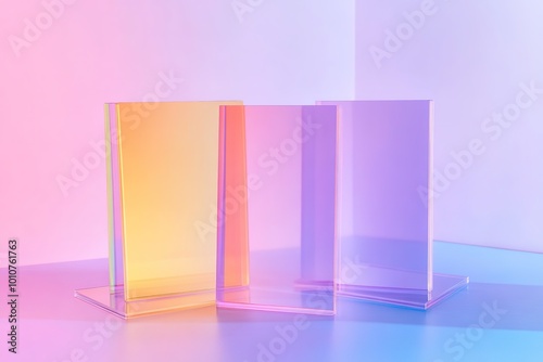 Colored transparent glass panels with pastel hues