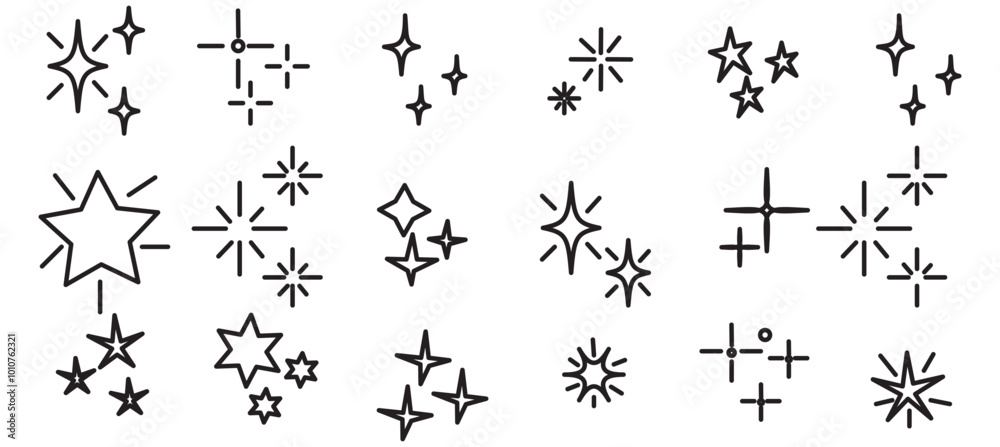 Set of Twinkle stars. Shiny twinkle sparks. Seamless pattern with stars. Yellow, orange sparkles symbols vector. The set of sparkle stars icon. Glittering star vector. Glowing light effect stars Set of Twinkle stars. Shiny twinkle sparks. Seamless pattern with stars. Yellow, orange sparkles symbols vector. The set of sparkle stars icon. Glittering star vector. Glowing light effect stars